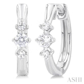 1/4 Ctw Three Stone Round Cut Diamond Hoop Earrings in 10K White Gold
